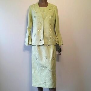 Rare Asymmetrical 3pc Bamboo Green dress suit set by Couture Inc